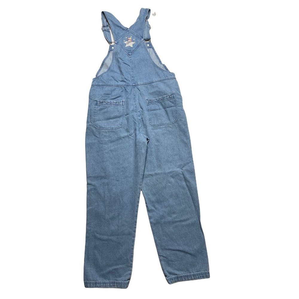 Christopher & Banks Bib Overalls Denim BLue Jean Embroidered Snowman Medium - Picture 2 of 10